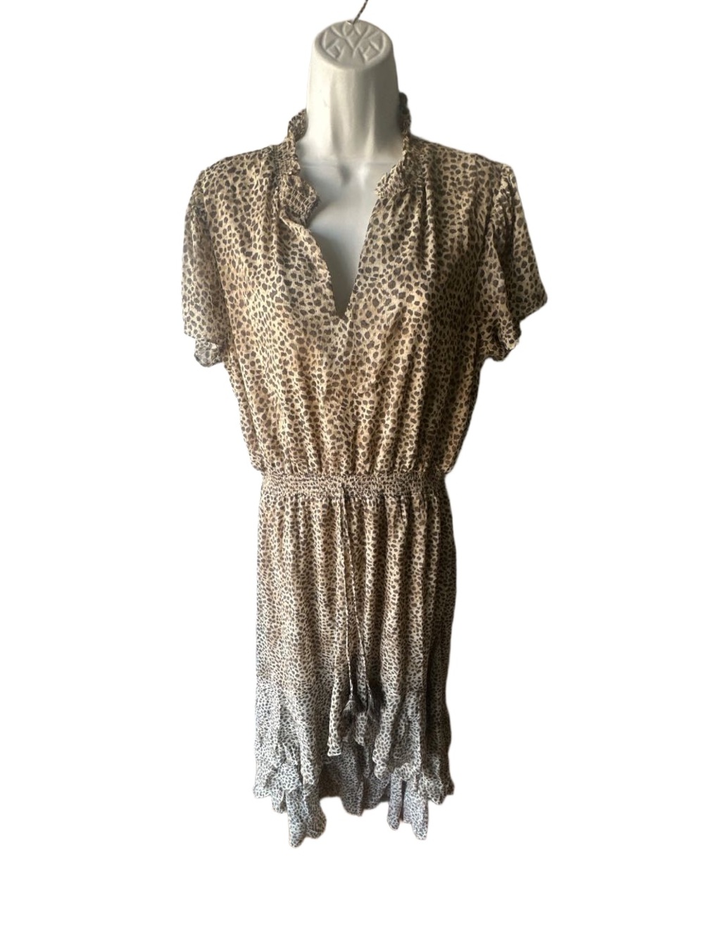 Lovestitch Leopard Print High Low Midi Dress L Boho Chiffon Ruffle Tiered